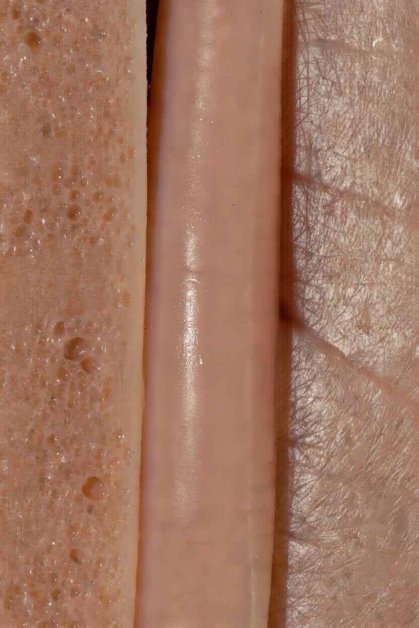 Comparison of TPE vs Standard Silicone vs Platinum Silicone doll materials showing texture and realism differences.